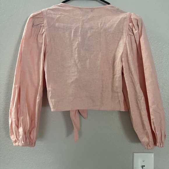 Express Linen Tie Front Top - Picture 4 of 5